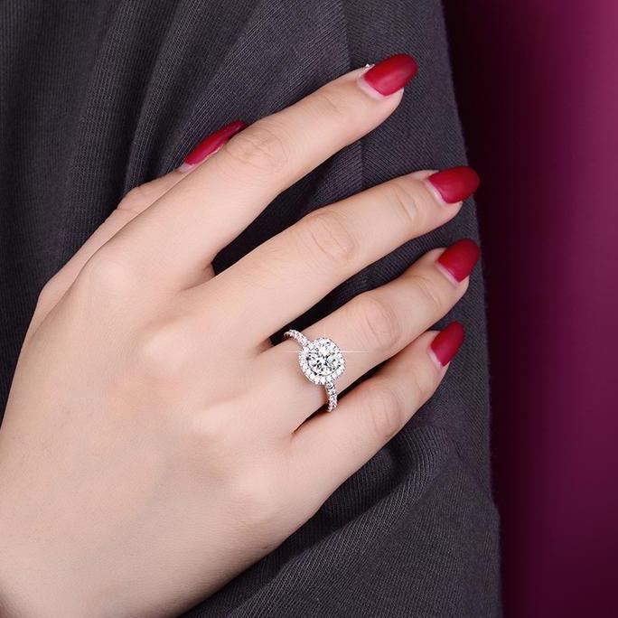 LOVETIA Moissanite Cincin 1 Ct S925 perak cincin pasangan cincin kawin wanita BTJZ-025