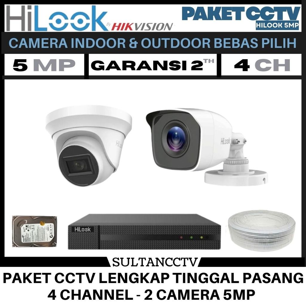 Paket Cctv Hilook 5mp 4 Channel 2 Camera Turbo Hd Kamera Cctv