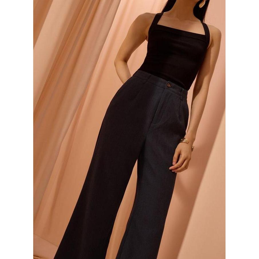 Love Bonito - Celana Panjang Wanita - Leggy Pvara Textured Flare Pants - Midnht Blue