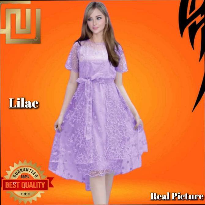 dress pesta wanita brukat ghita baju natal kondangan maxi gaun lilac