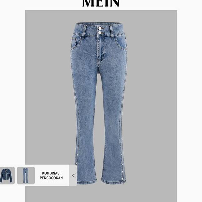 Meinready Sto Jeans Slim Fit Pinggang Tinggi Wanita Dengan Sedikit Belahan Celana Panjang Cewek Deni