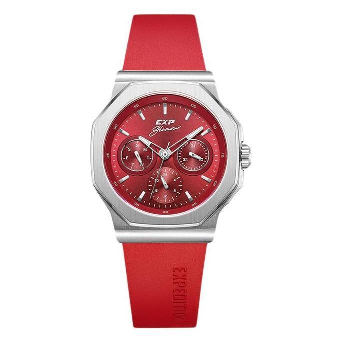 Jam Tangan Wanita Expedition Ladies E 6816 BF RSSRE Glamour Red Dial Red Rubber Strap