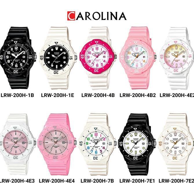 Jam Tangan Wanita Casio General LRW-200H-4E3 Quartz Watch Pink Dial White Resin Band Watches
