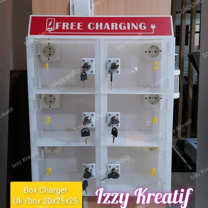 Terlaris Box Charger Tempat Cas Hp Akrilik 6 Pintu Acrylic