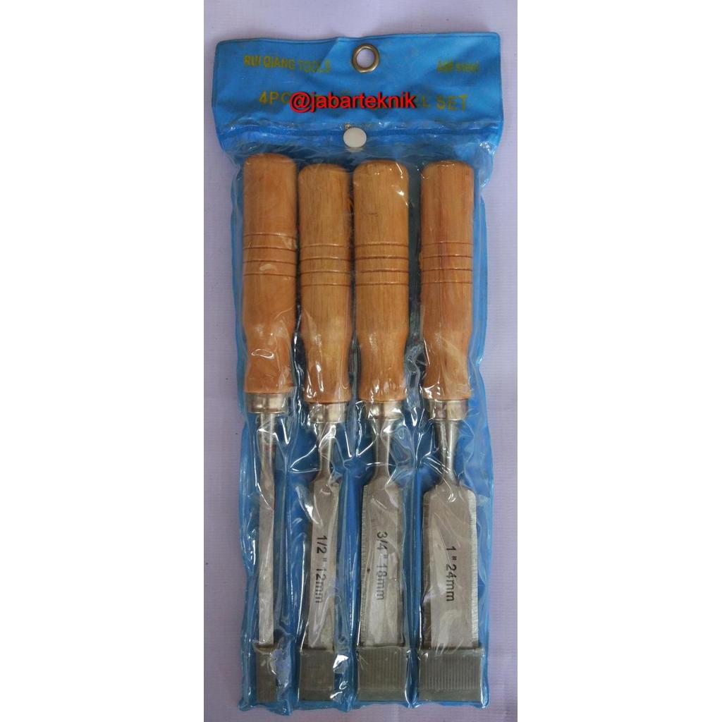 Pahat Kayu Set 4 Pcs Pipih Isi 4 Murah Kuat Tajam