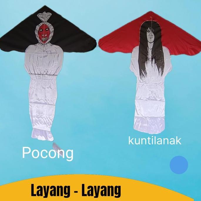 layangan pocong dan kuntilank , layang layang bahan bambu dan kain