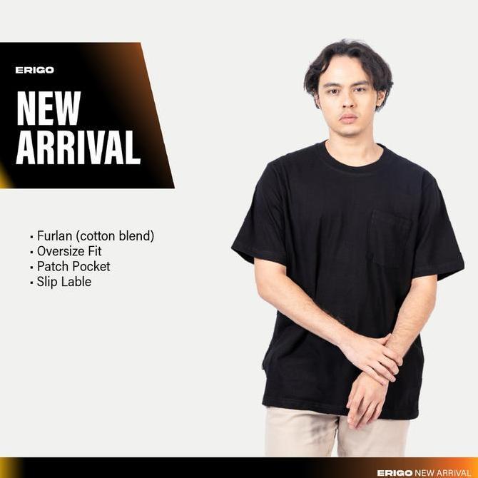 Bara_Vans - Erigo T-Shirt Basic Pocket Kale Black | Kaos Polos Hitam Pria & Wanita