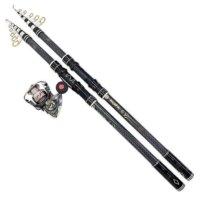 Putrowayahseller - Joran Laut Carbon Telescopic + Metal Reel Portable & Kuat Anti Karat