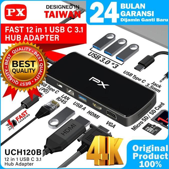 Hub Converter Type C 3.1 Macbook Laptop Hdmi Usb 12 In 1 Px Uch120B