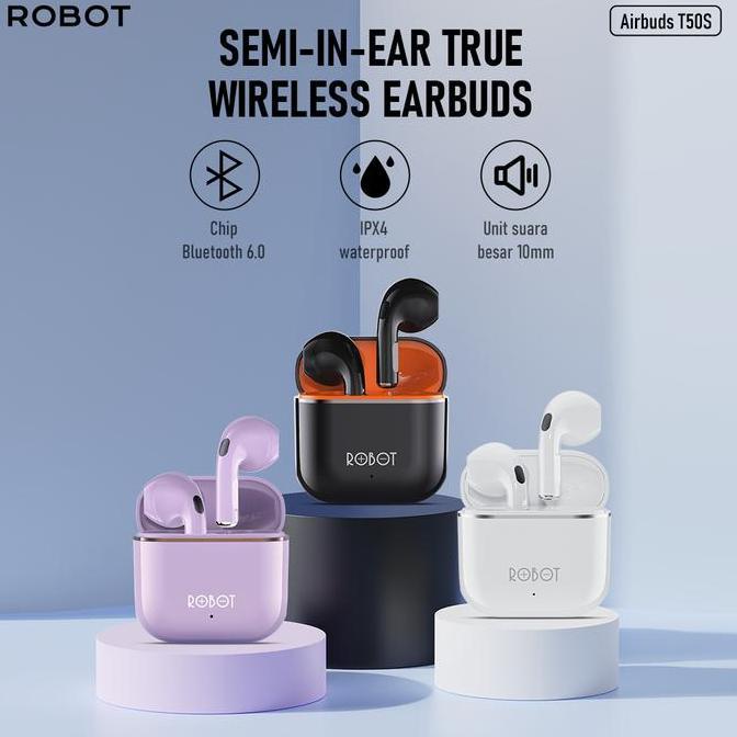 Promo Paket Bundling Robot TWS Earphone T50S dan case T50S Wireless Headset Bluetooth 6.0 Earbuds IP