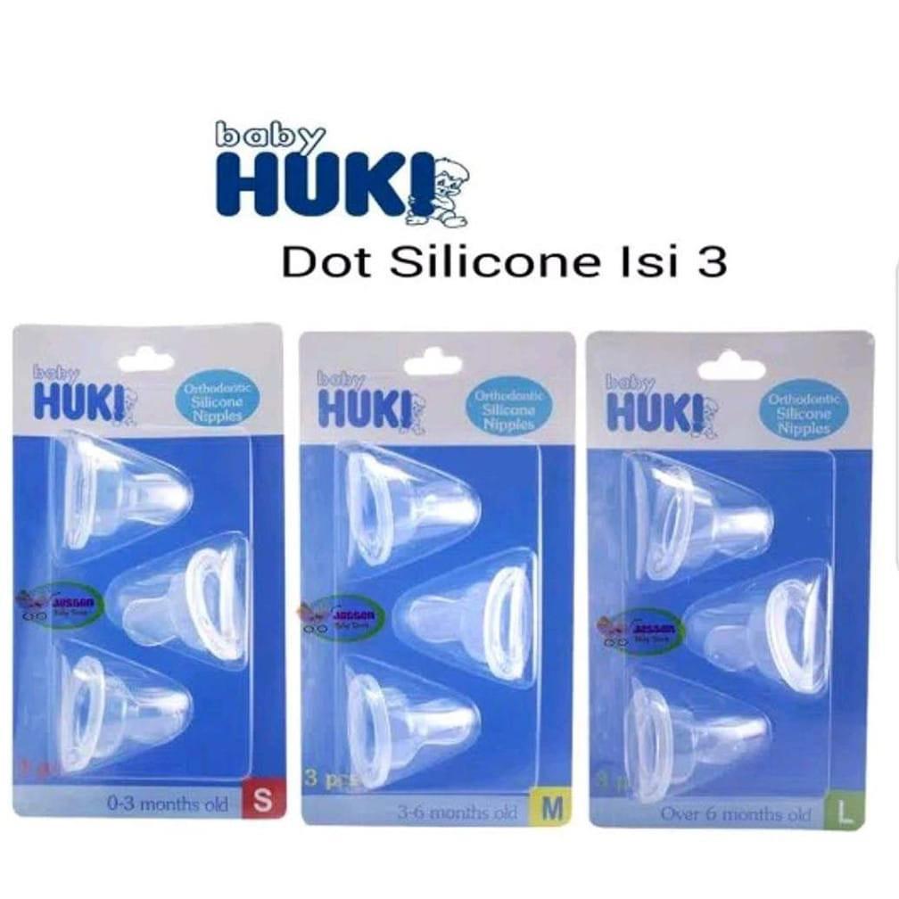 Dot Huki Dot Gepeng Orthodontic Silicone Nipple Isi 3 Pcs / Dot Bayi Gepeng HUKI / HUKI DOT BAYI