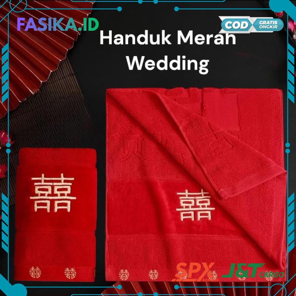 Handuk Wedding Merah Bordir ShuangXi / Handuk Merah Wedding Shuang Xi - RO30-0512 2025 Bisa COD Bagu