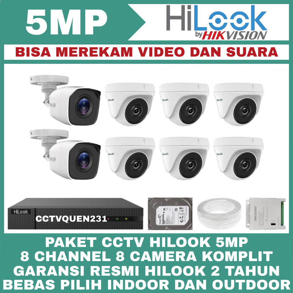 PAKET CCTV HILOOK 5MP 8 CHANNEL 8 KAMERA TURBO HDTVI CAMERA CCTV KOMPLIT