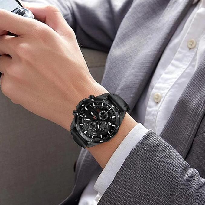 VAVA VOOM Jam Tangan Chrono Aktif pria elegan strap kulit analog anti air bergaransi 100% Ori water 