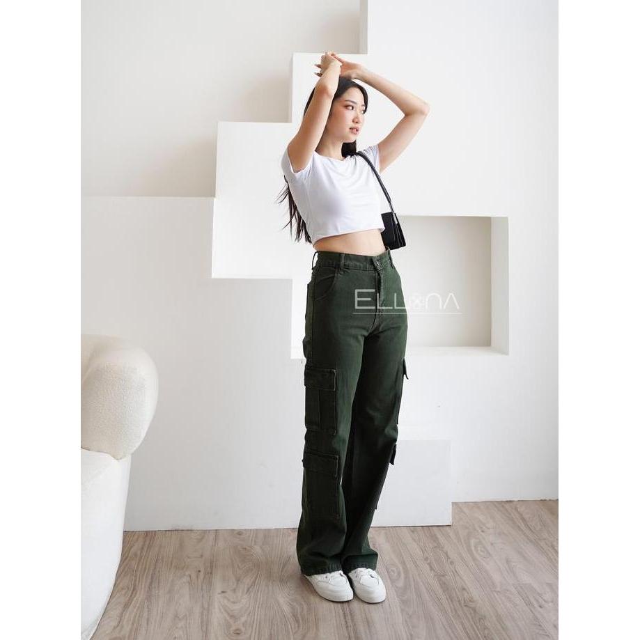 OSSO JEANS - Celana Jeans Double Cargo Warna Hijau Army