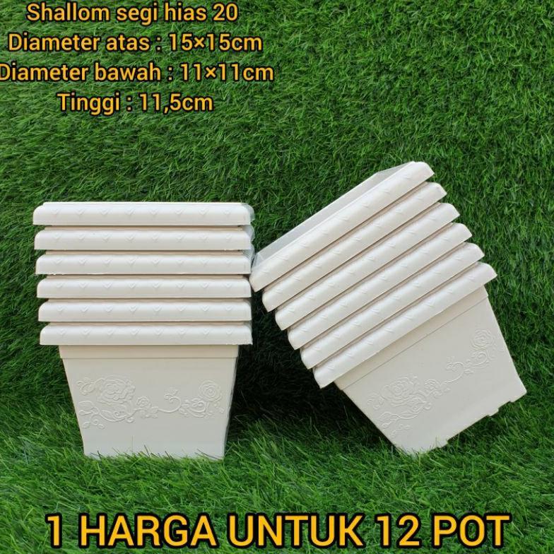 (12pcs) LUSINAN SHALLOM SEGI HIAS 20 (1515cm) : pot bunga kotak segi empat bagus cantik murah motif 