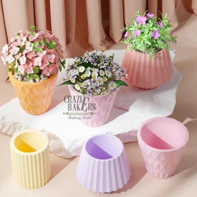 CETAKAN SILIKON LILIN FLOWER POT STORAGE BOX  IRREGULAR STRIPED RHOMBUS - POT BUNGA SUCCULENT BESAR 