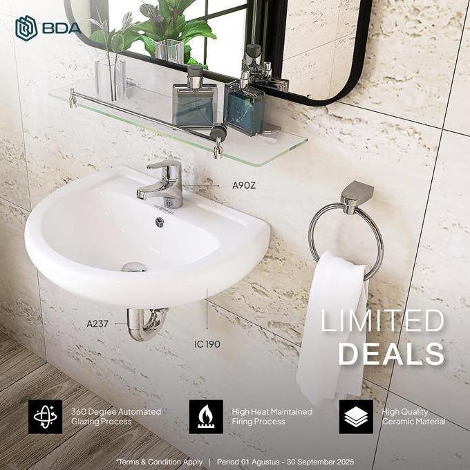 Icepol Wastafel Cuci Tangan Wastafel Kamar Mandi Wastafel Gantung Full Set Komplit Set IC 190 Promo 