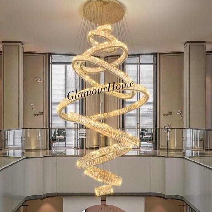 Terlaris Lampu Gantung Void Ring Kristal / Lampu Gantung Tangga Gold Ring Kristal