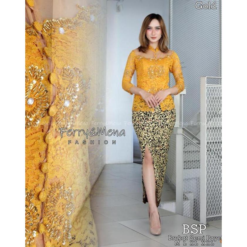 Kebaya Brukat Wanita Rohani Rok Span Sebelah-Kebaya Payet Terbaru/Baju Kebaya Gereja/Kebaya Natal Mo