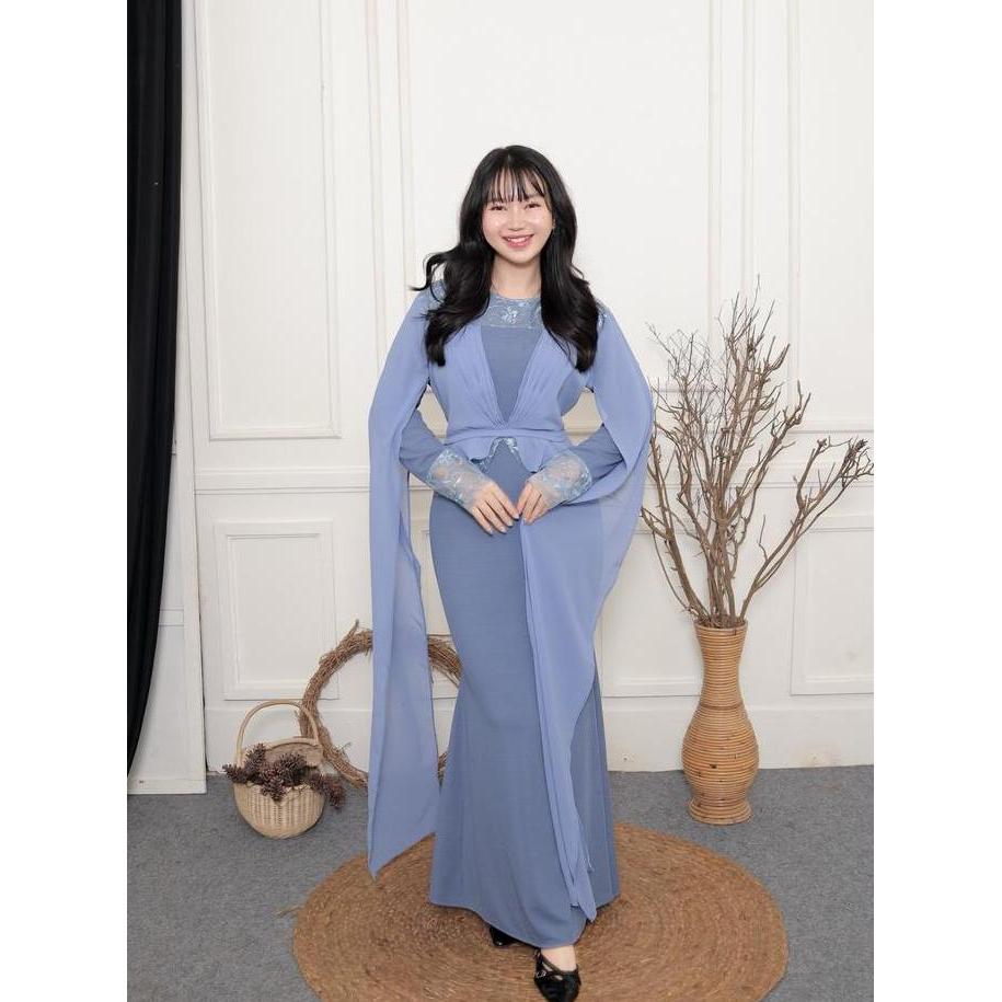 Emily Dress Kondangan Cantik Model Duyung Knit Mix Brukat Mewah