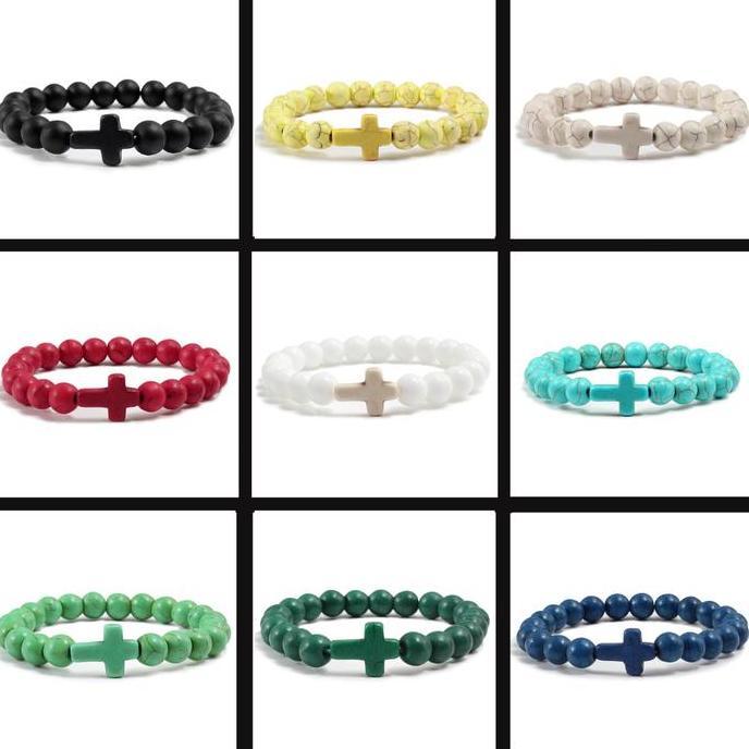 Promo Gelang Salib Batu Alam Natural Simple Pria Wanita Kristen Katolik Original