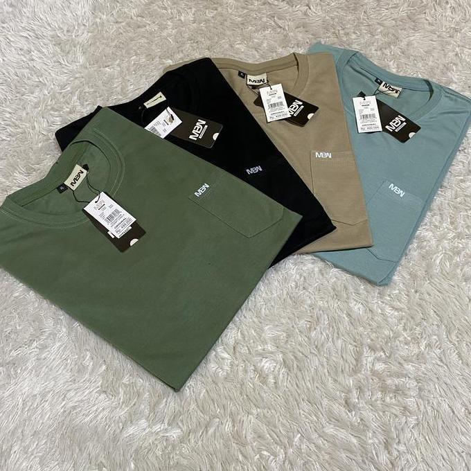 Paket 4 Pcs Kaos Polos Pocket Saku Pria Wanita MBN L XL XXL | Kaos Distro Cowok Polos Saku Kantong M