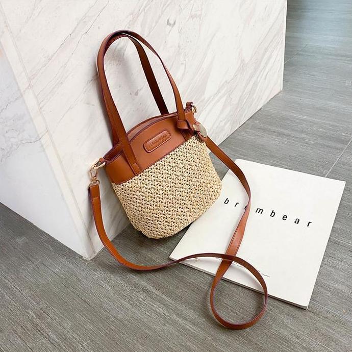 GC 8823 Tas Selempang Straw Wanita Tas Hp Cewek Mini Slingbag Rotan