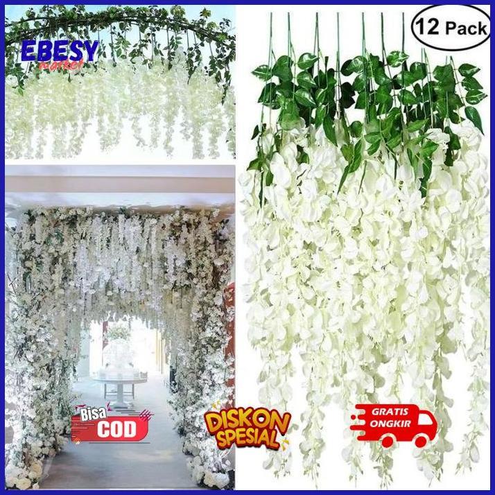 EBESYMARKET [ 1 LUSIN/12 PCS ] WISTERIA GANTUNG JUMBO / BUNGA WISTERIA BESAR WARNA PUTIH ORIGINAL