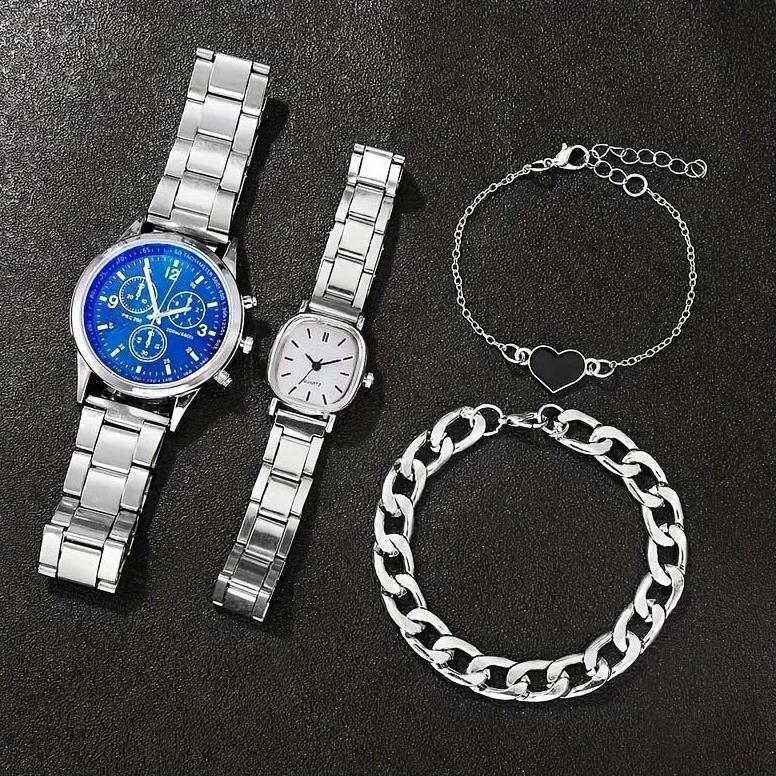 SALE (COD)4PCS JAM TANGAN COUPLE ANTI AIR ORIGINAL 100% PENUNJUK STAINLESS STELL/PAKET HADIAH JAM TA