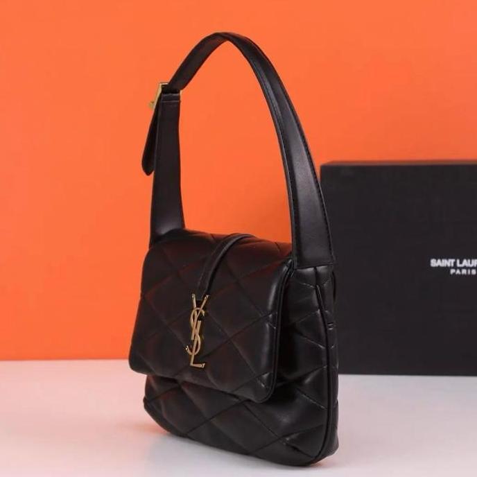 Tas Saint Laurent Ysl Hobo Flap Black Lambskin