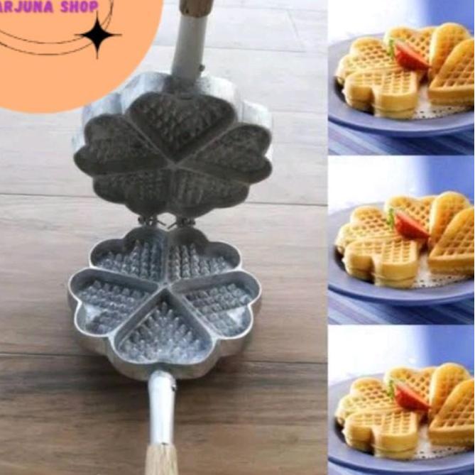 Cetakan Wafel Mini Cetakan Wafel Kompor Cetakan Wafel Anti Lengket Bahan Aluminium Cor
