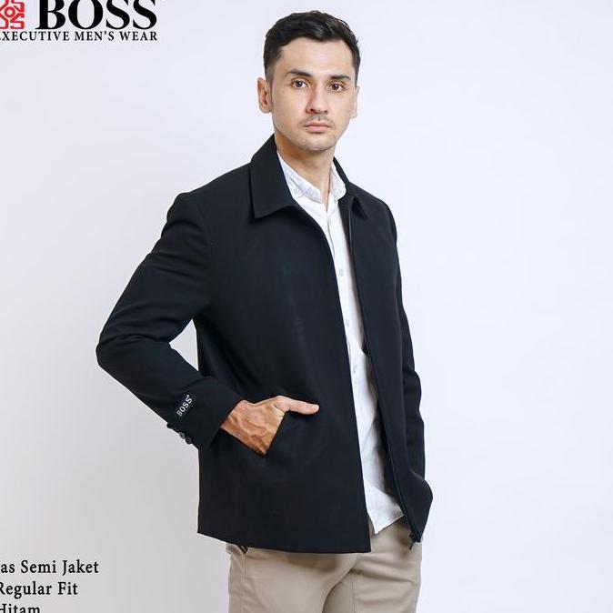 Demode_21 - BOSS Jas Semi Formal Jaket Pria Regular Fit Hitam Elegan Premium