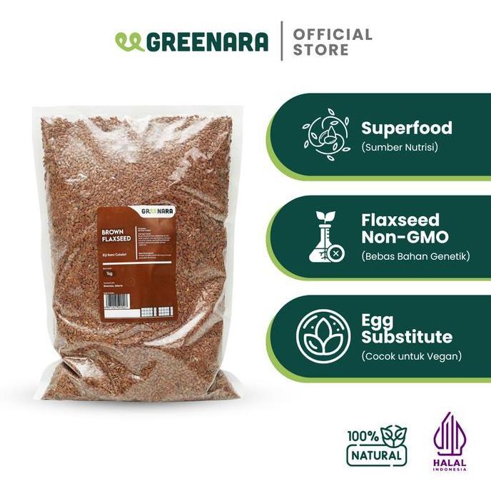 Greenara Biji Rami Coklat 1kg / Natural Brown Flaxseed