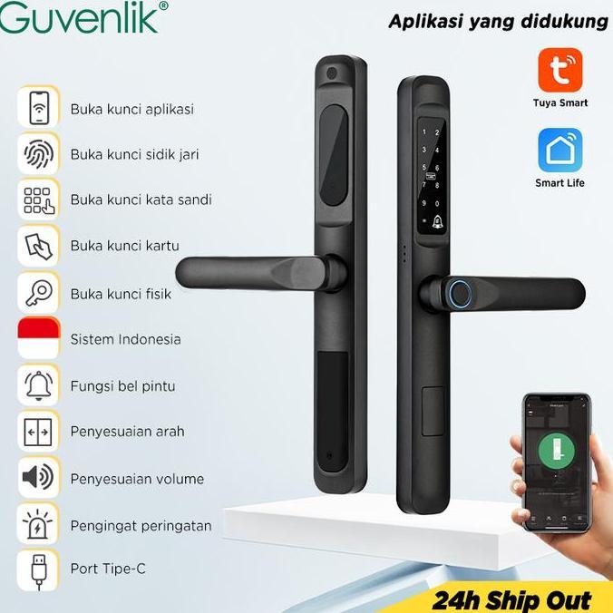 Tuya Smart Door Lock Slim Kunci Pintu Rumah Kunci Pintu Geser Sidik Jari Zinc Alloy Door Lock for Ge