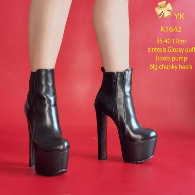 YKshoes 1642 heels 17cm angkle boots hak tinggi 17cm bchunky heels 17cm boots tinggi sepatu wanita b
