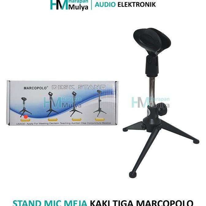 Marcopolo Stand Mic Tiang Microphone Meja Rapat Besi Kaki Tiga + Bonus Holder Mik
