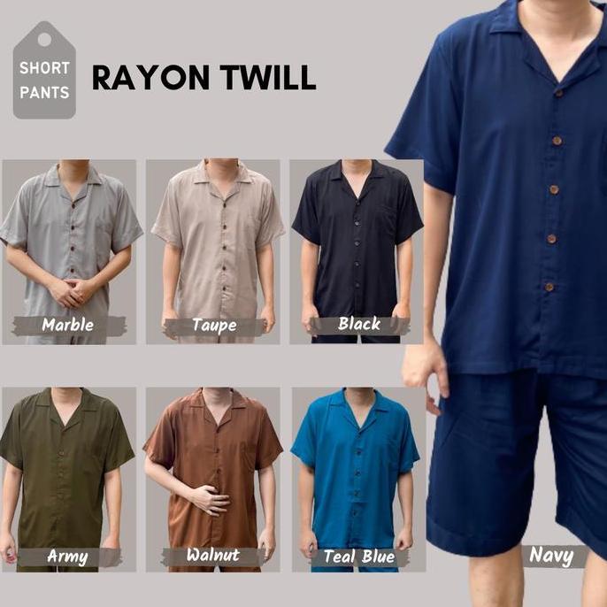 Murah Baju Tidur Pria Rayon Twill / Setelan Piyama Pria Polos / Kemeja Polos