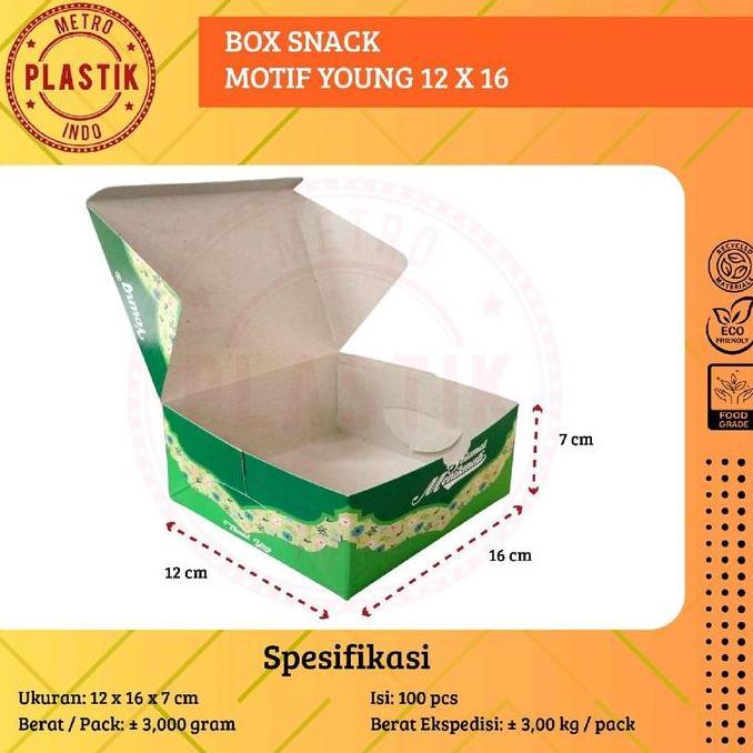 Bestsell- 100Pcs Box Snack Dus Kue Motif Young 12X12 12X14 12X16 / Dus Kotak Kue Roti Motif Young 12