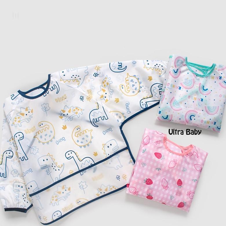 bestpromo ultra celemek makan bayi waterproof anti air anak lengan panjang bib baju blw bagus lucu p