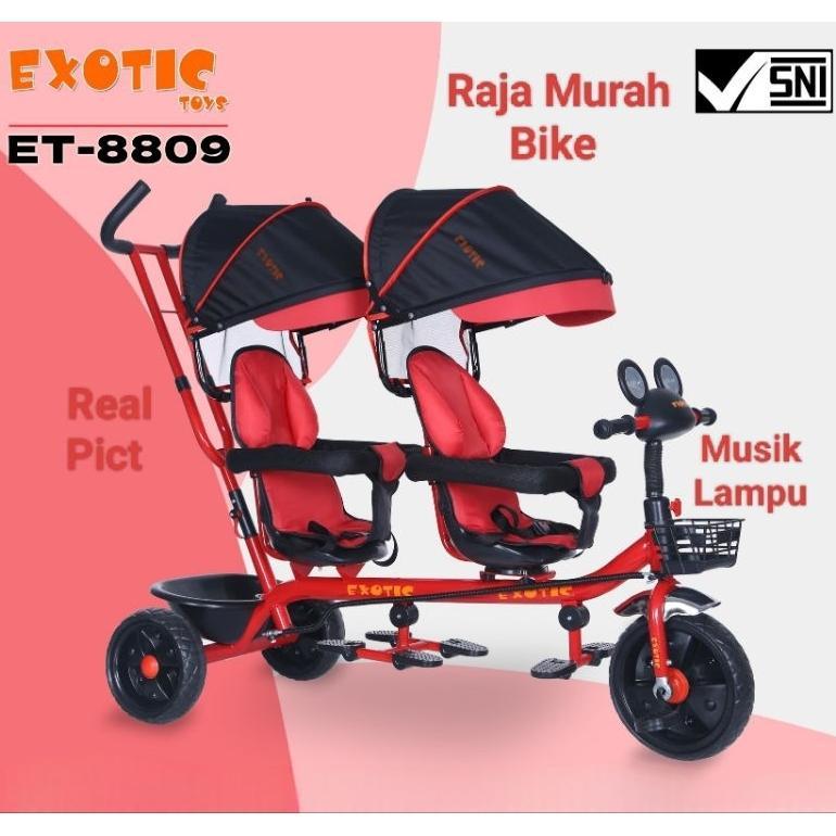 Sepeda Anak Roda Tiga Kembar Exotic ET-8809 Sepeda Roda Tiga 2 Kursi Exotic ET8809