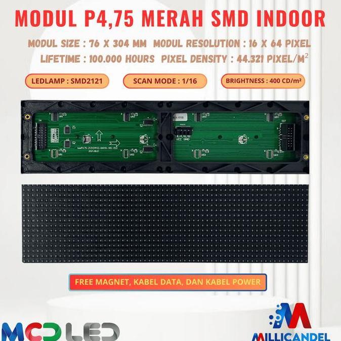 Terpopuler- Panel Modul P4,75 P4.75 F3.75 F3,75 16X64 Smd Matrix Merah Red Rg Indoor