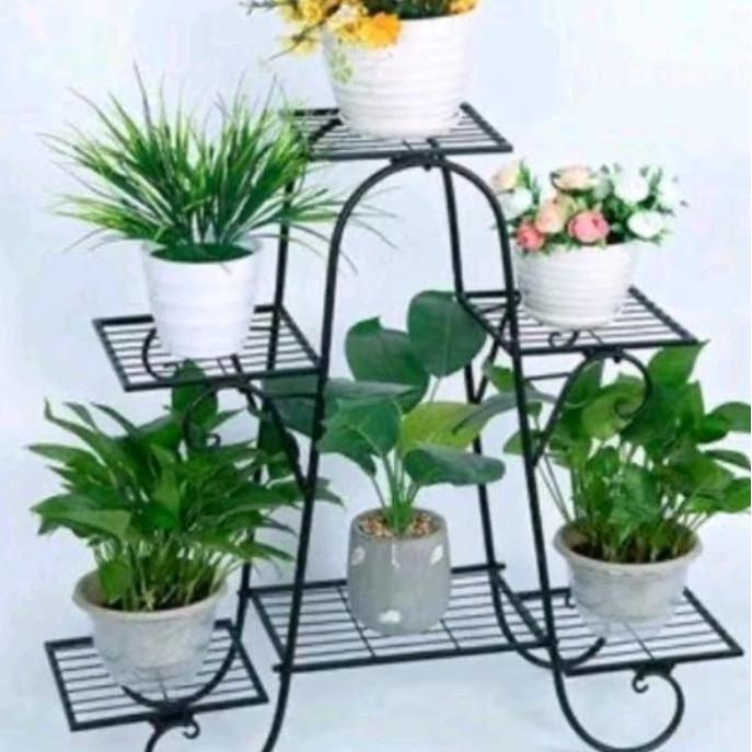 rak bunga besi/standing pot/rak bunga besi serbaguna/rak bunga besi A susun 6 Putih LUIS