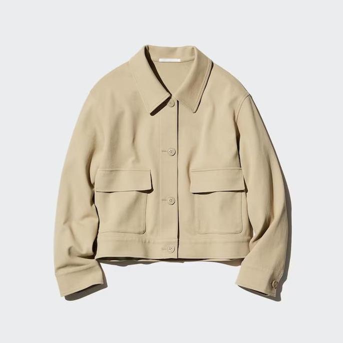 Jaket Relax Jersey Pendek Crop Denim Rileks Outer Wanita UNIQLO JASTIP