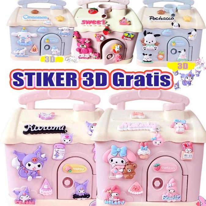 Kuromi Melody Cinnamoroll 3D Celengan Anak-anak Bentuk Rumah Celengan Koin Celengan  Rumah Jamur Had