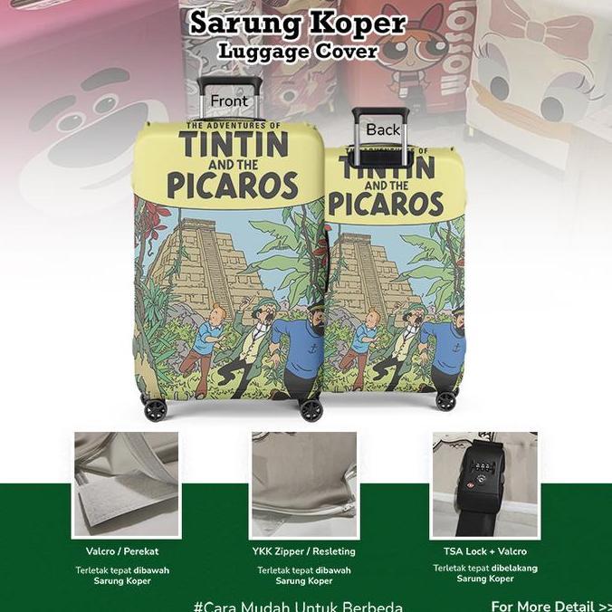 Tintin & The Picaros Sarung Koper Luggage Cover Pelindung Koper 20-32 Inch Bahan Aglatex OEKO-TEX de