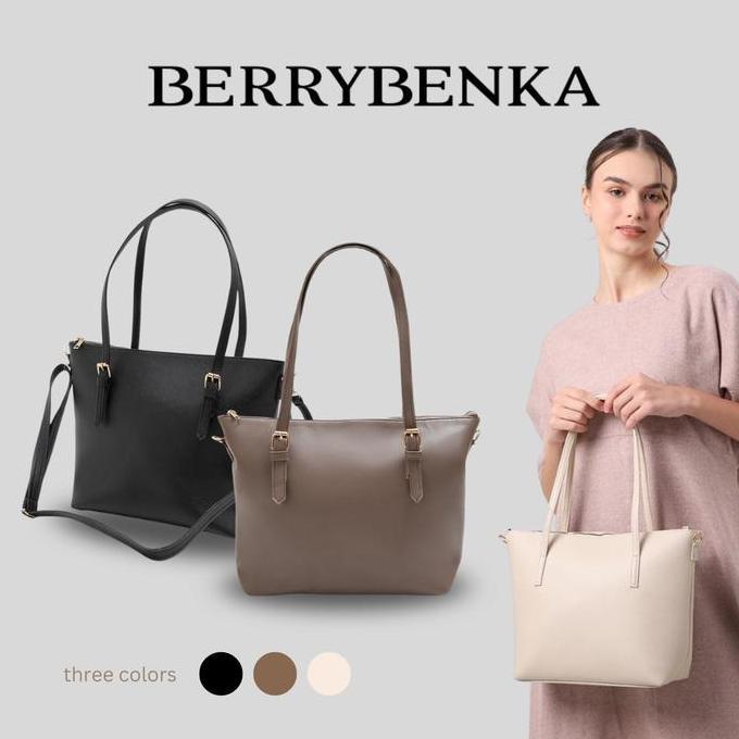 KAMANADITA6 - TAS WANITA BERRYBENKA TEKKA VIONA TOTEBAG KULIT PU HITAM/COKLAT PREMIUM