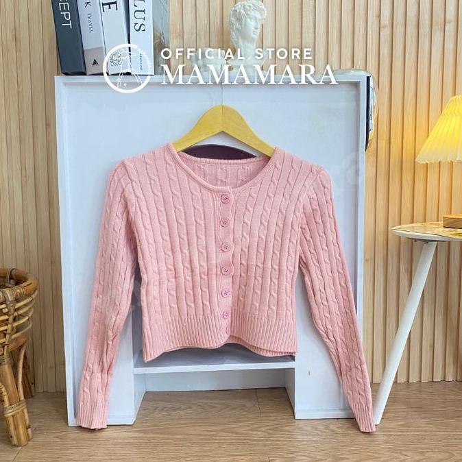 Outfitkekinian- Mamamara -  Premium Cable Knit Cropped Cardigan Ready Cardi Rajut Lengan Panjang Lua