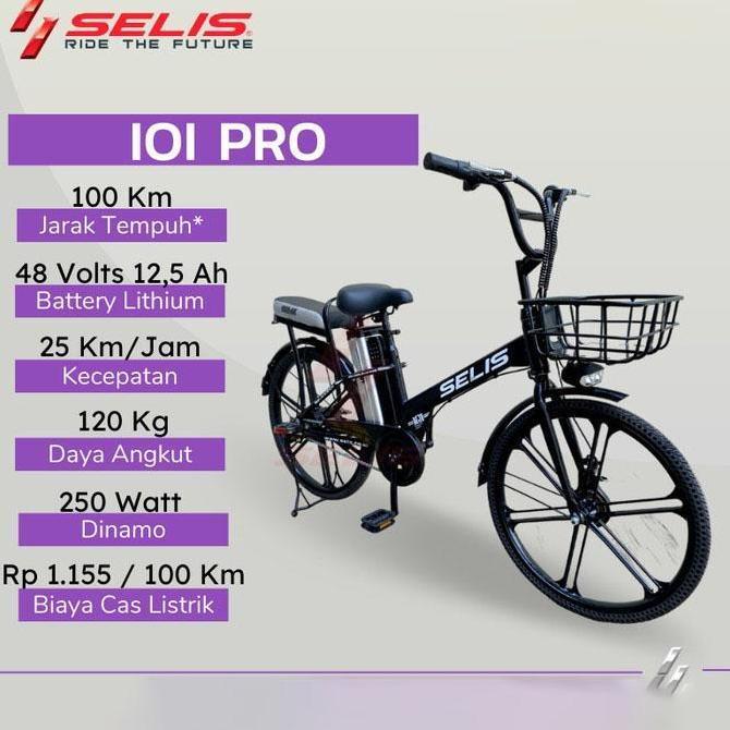 Terlaris Sepeda Listrik Selis Tipe Ioi Pro Electic Bike Ebike 48V 12,5Ah - Black
