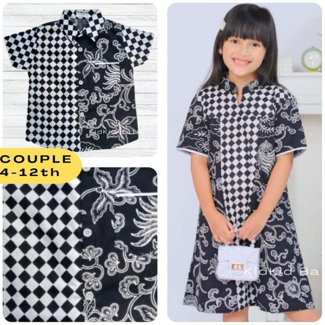 Baju Batik Anak Couple Cowok Cewek Kakak Adik Kemeja Dress Perempuan